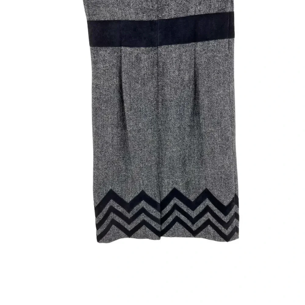 Tory Burch Navy Blue‎ Tweed Dress Chevron Hem Suede Leather Accents Size 6